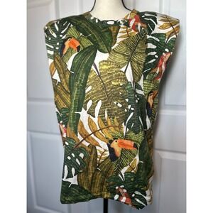 Farm Rio Tropical Monstera Toucan Sleeveless Cotton Top Size XL‎